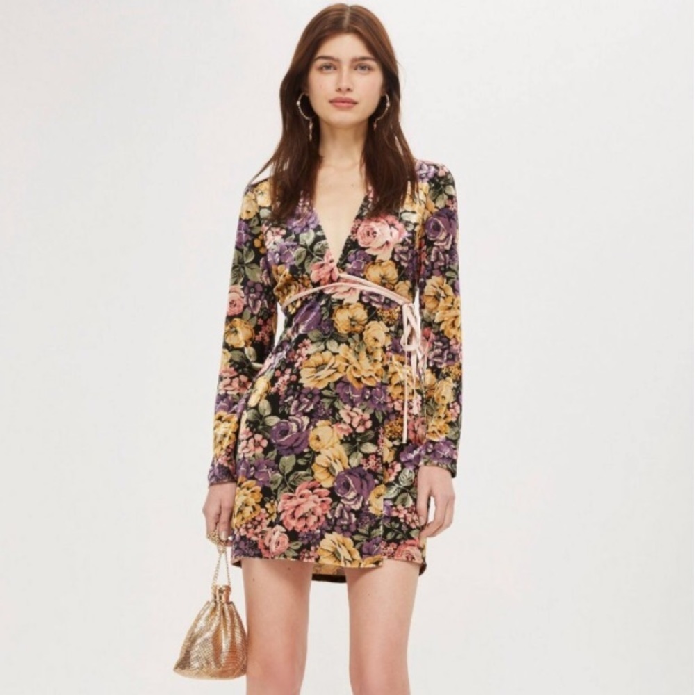 TOPSHOP WOMENS DRESS SIZE 4 LONG SLEEVE WRAP DRESS